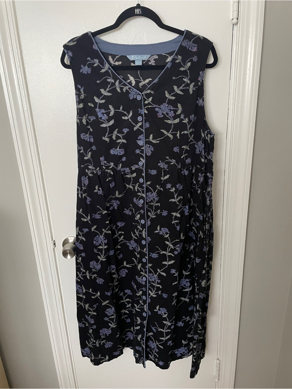April Cornell Black Floral Button-Fronti Dress with Lavender Accents
